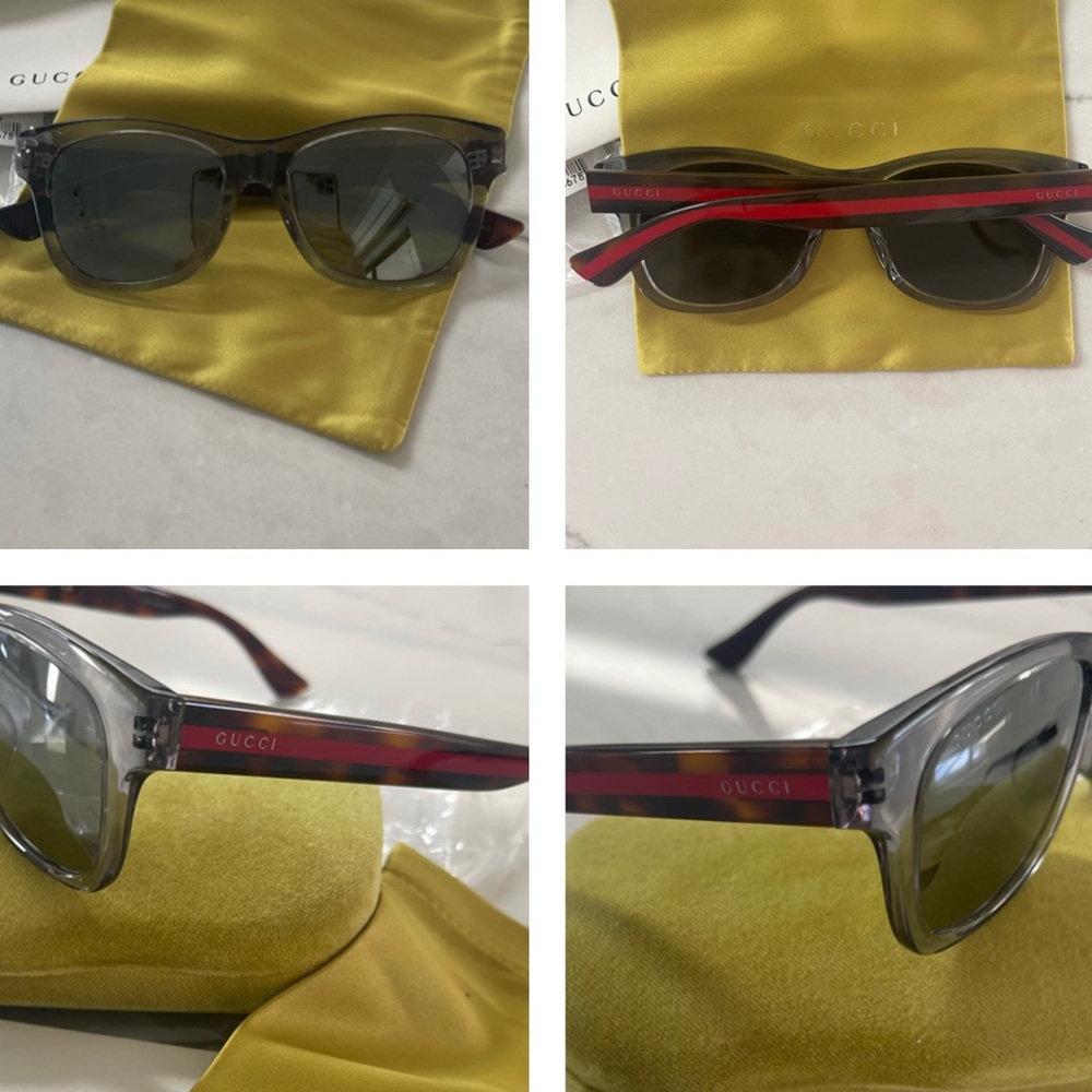 GUCCI GREY TRANSPARENT FRAMES WITH GUCCI COLORS ON ARMS WITH GREY MIRROR LENSES - Picture 3 of 16